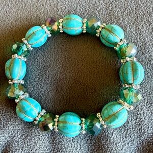 Turquoise and Green Beaded Bracelet